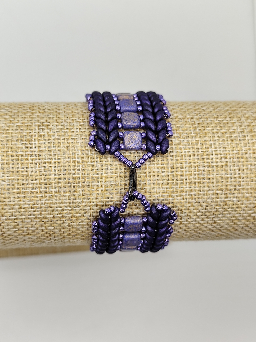 Handwoven Purple Bead & Tile Bracelet - Women's Jewelry 6 1/4" - Picture 5 of 9
